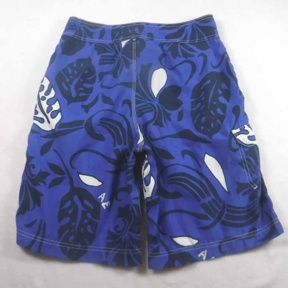 American Eagle Mens Blue Tropical Floral Board Shorts Swim Trunks Size 30‎